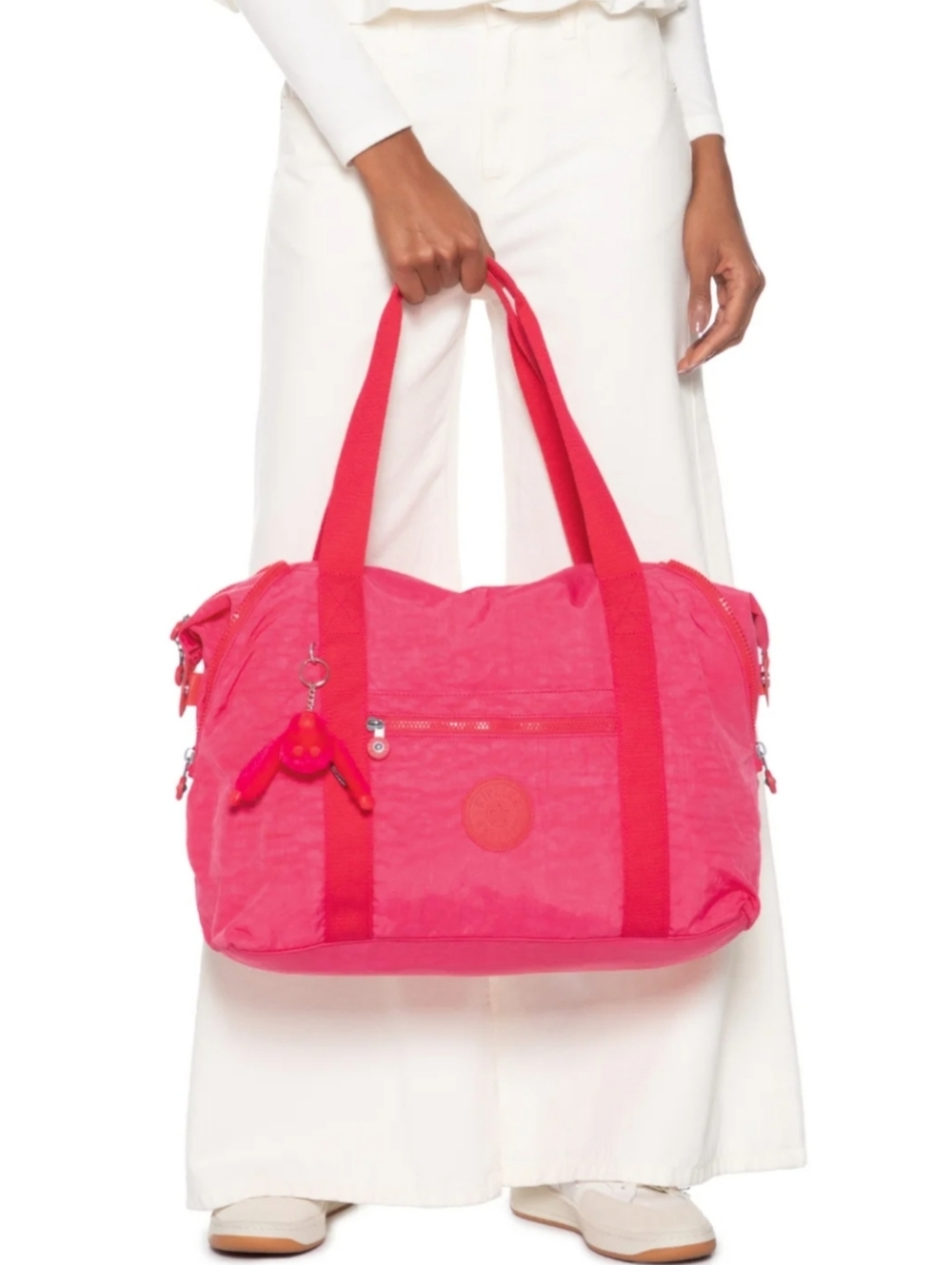 RARE Kipling Pink Travel Gym Duffel Weekender Bag  Monkey Ape Charm Keychain
